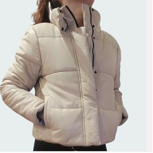 Bod & Christensen Genuine Kid Leather Puffer Jacket Bone Color XS